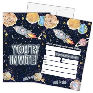 Zmyollo Outer Space Birthday Invitations with Envelopes - 20PCS Planets Rocket Birthday Party Invitations for Boys and Girls - Kids Birthday Party Supplies Decorations -21