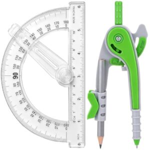 Zonon 2 Pcs Protractor and Compass Set, Swing Arm Protractor, Green Clear
