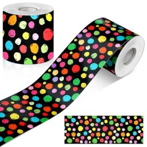 Zonon 65 Feet Bulletin Board Borders Polka Dots Rolled Trim Colorful | Chalkboard Dots for Bulletin Displays, Scalloped Wavy Straight Edges, Striped Grid Patterns, Back to School Decor