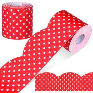 Zonon 65 Feet Polka Dot Bulletin Board Borders Decorative Polka Dot Border Classroom Decoration Scalloped Rolled Border Trim for Bulletin Boards Office Back to School Decor(Red with White Dots)