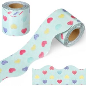 Zonon 65 ft Pastel Heart Mint Plush Bulletin Board Borders Colorful Heart Mint Green Plush Scalloped Border Trim Roll Bulletin Board Classroom Decorations for School Office Chalkboard Wall Desk Decor