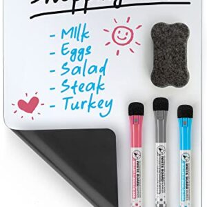 Zulay 12x8" Magnetic Whiteboard for Fridge - Mini Magnetic Dry Erase Board Sheet with 3 Colored Markers and Eraser - Fridge Whiteboard for Office, Kitchen, Locker, Notice Board, or Shopping List