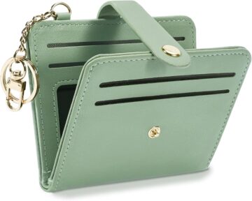 Small Wallet Women RFID, PU Leather Card Holder with Keychain
