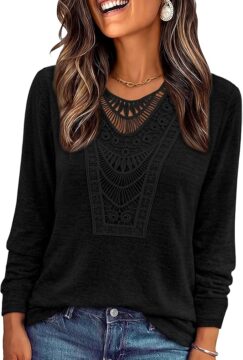 OFEEFAN Long Sleeve Shirts for Women Boho Tops Trendy Blouses Dressy Casual
