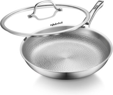 Titanium Pans for Cooking, 12 Inch Non-Toxic Skillet with Lid