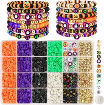 Gionlion 3500 Pcs Halloween Beads for Bracelets, Clay Beads Bracelet Making Kit Halloween Decorations Charms Jewelry …