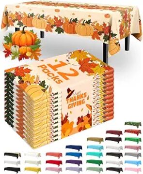 Pureegg Fall Disposable Plastic Table Cloth 12 Pack Pumpkin Harvest