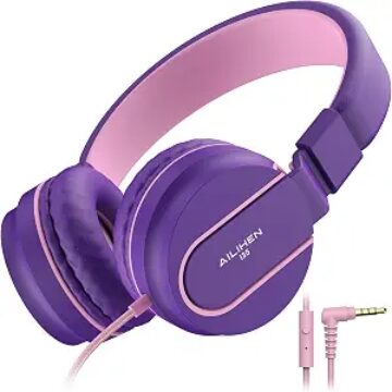 Kids Headphones for School with Microphone, 93dB Volume Limited, PinkPurple