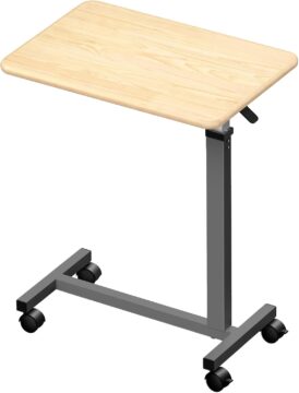 WOTURE Pneumatic Adjustable Overbed Bedside Table with Wheels, Mobile Standing Desk, Rolling Laptop Cart, Non Tilt Su…