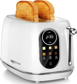 Keenstone Smart Touch Screen Toaster 2 Slice, Retro Wide Slot Stainless Steel Toaster with 6 Browning Levels, Reheat …