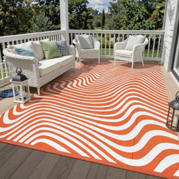Waterproof Outdoor Rug 6x9, Striped Patio Mat