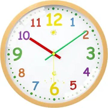 VIKMARI 12" Kids Wall Clock Learn Time Big Arab Number Orange for Classroom