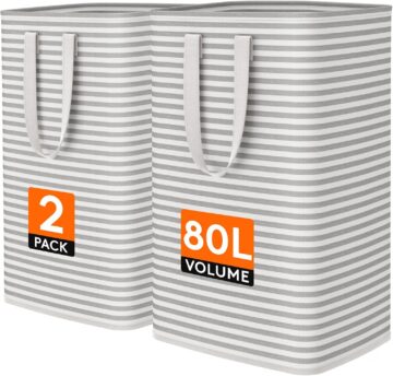 Lifewit 80L Large Laundry Baskets, Laundry Hampers Bags, 2 Pack, Grey