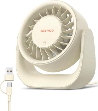 Warmco USB Desk Fan with Touch Control, (USB Powered Only, No Battery) Small Personal Desktop Fan, USB-A & USB-C Plug…