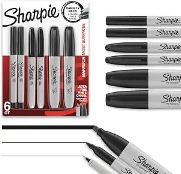 Sharpie Permanent Markers Variety Pack, Includes Chisel, Fine, and Ultra-Fine Tips, Black, 6 Count