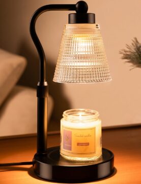Candle Warmer Lamp for Jar Candles, Height Adjustable & Dimmable with 2/4/8H Timer, 2*50W Halogen Wax Melter Warmer