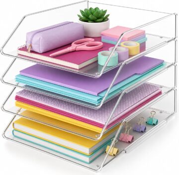 4 Tier Stackable Acrylic Paper Organizer Letter Tray for Desk