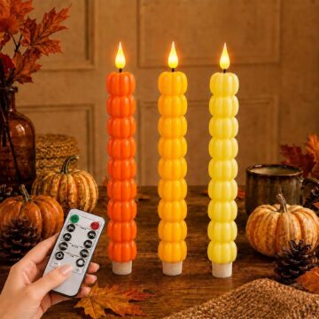 Fall Decorations - 3Pcs Plastic Autumn Pumpkin LED Candles for Table Decor