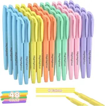 48 Count Pastel Highlighters Bulk - 6 Assorted Soft Colors, Chisel Tip, No Bleed & Quick Dry,