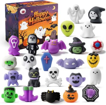 Halloween Mochi Squishy Toys 24 Pack with Gift Cards, Mini Squishy Toys, Halloween Toys Bulk