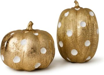 Gold Pumpkin Decor, 2Pcs Resin Pumpkins Fall Decorations for Home