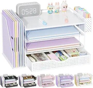 Wood Desk Organizers and Accessories with File Holder & Catalog Racks