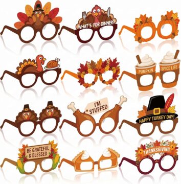 jenlion 36Pcs Thanksgiving Printed Novelty Glasses Set, Turkey Pumpkin Autumn Paper Eyewear Photo Booth Props,