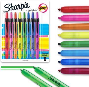 Sharpie Retractable Highlighters, Chisel Tip, Assorted Colors, Smear-Resistant, 8 Count
