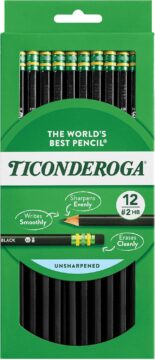 Ticonderoga Wood-Cased Pencils, #2 HB Soft, Black, 12 Count