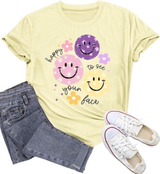 Womens Teacher Shirts Happy to See Your Face T-Shirt for Teachers