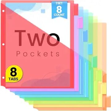 Sooez 8 Count Dividers with Pockets, Binder Dividers with tabs