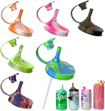 6 Pack Silicone Soda Can Lids with Straws, Fits Standard Cans