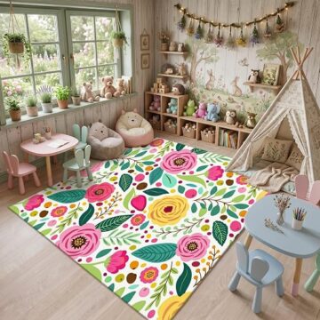 6.6 x 4.6 ft Wildflowers Flower Rug Washable Classroom Non Slip