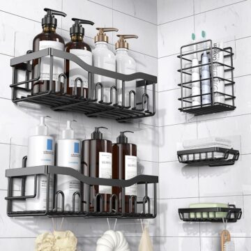 EUDELE Adhesive Shower Caddy, 5 Pack Rustproof Stainless Steel Bath Organizers With Large Capacity, No Drilling