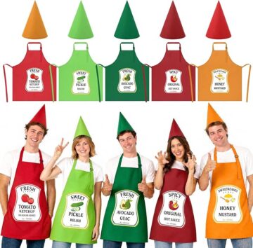 5 Sets Group Halloween Costumes, Adjustable Apron with Cone Hats