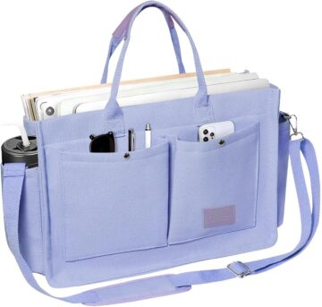 Women’s Canvas Multi-Pocket Tote Bag, Convertible Laptop Work Crossbody Shoulder Bag