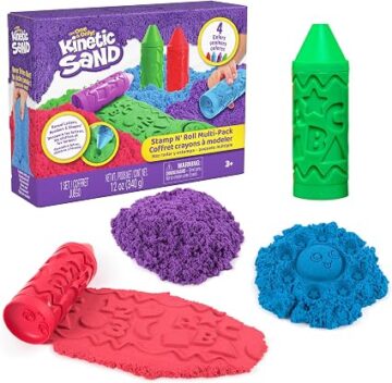 Kinetic Sand Stamp N' Roll 4-Pack, Moldable Play Sand Sensory Toys