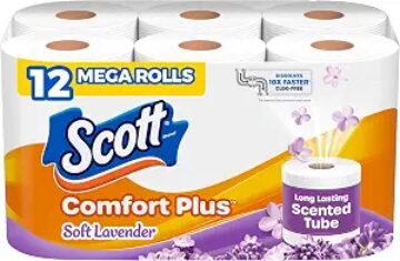 12 Rolls Scott ComfortPlus Scented Tube Toilet Paper, 310 Sheets per Roll