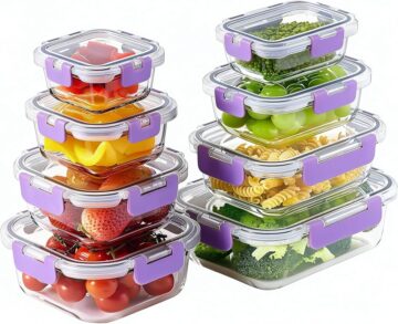 8 Pack Glass Food Storage Containers with Snap Locking Lids for Meal Prep