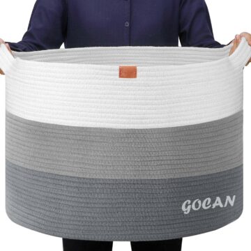 Cotton Rope Woven Laundry Basket 22"X 22"X 14" with handles(Mixed Grey)XXXL