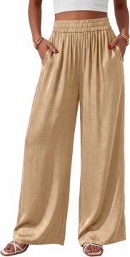 BTFBM Wide Leg Pants Woman Pockets Dressy Flowy Lightweight Glitter Satin