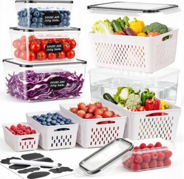 5 PCS Large Fruit storage Containers for Fridge, Food Storage Containers with Removable Colander, Leakproof, Dishwash…