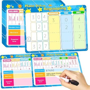 18Pcs Place Value Chart Dry Erase Flash Cards Math Manipulatives for Kids