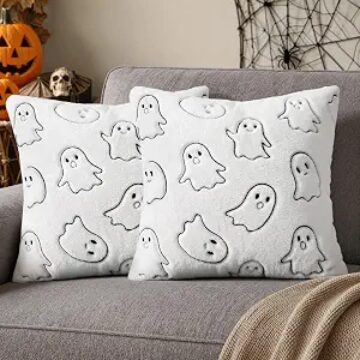 MIULEE Faux Rabbit Fur Halloween Ghost Pillow Covers White 20x20