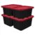 12 Gallon Small Storage Bin with Snap Lid, Black and Red, Pack of 4