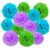 12pcs Blue Green and Purple Paper Pom Poms Decorations for Birthday Party Decorations – 3 Colors of 12 Inch, 10 Inch
