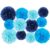 12pcs Blue Paper Pom Poms Set for Party Decor (Mixed Size 8/10/12 Inch)