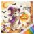 14CT Cross Stitch Kit Halloween Cat 30x30cm Printed Canvas Cotton