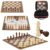 15″ Portable Tournament Chess Set, Checkers & Backgammon Set, 3-in-1 Travel Board Games for Kids Adults, Folding Roll-up Chess Game Sets with Wooden Pieces for Professional & Beginner, 2 Extra Queens