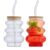 16 oz Ribbed Glass Cups with Lids and Straws, Glass Iced Coffee Cups (2PCS)